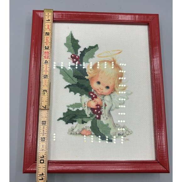 Set Of 2 Vtg Ruth Morehead Angel Complete Cross Stitch Framed Art Red Frames - Picture 6 of 7